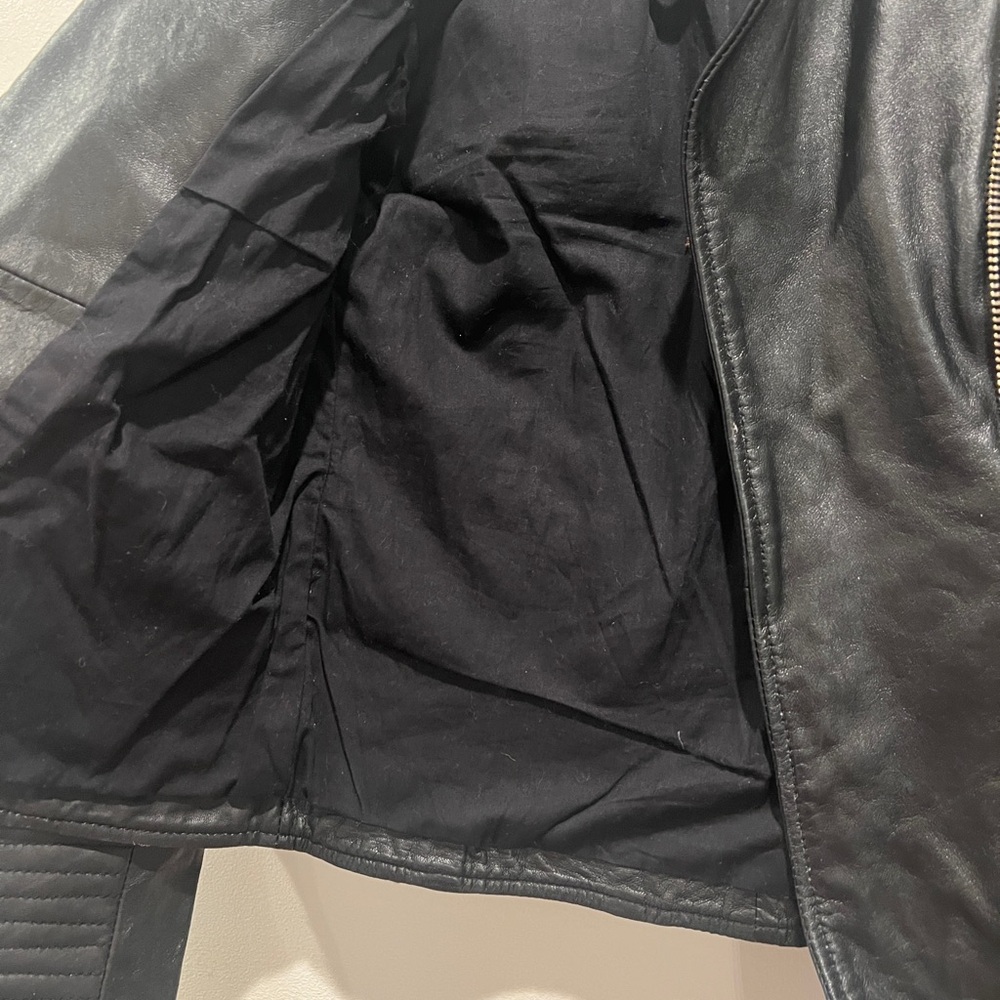 River Island Classic Black Leather Jacket sz x small - Picture 3 of 12
